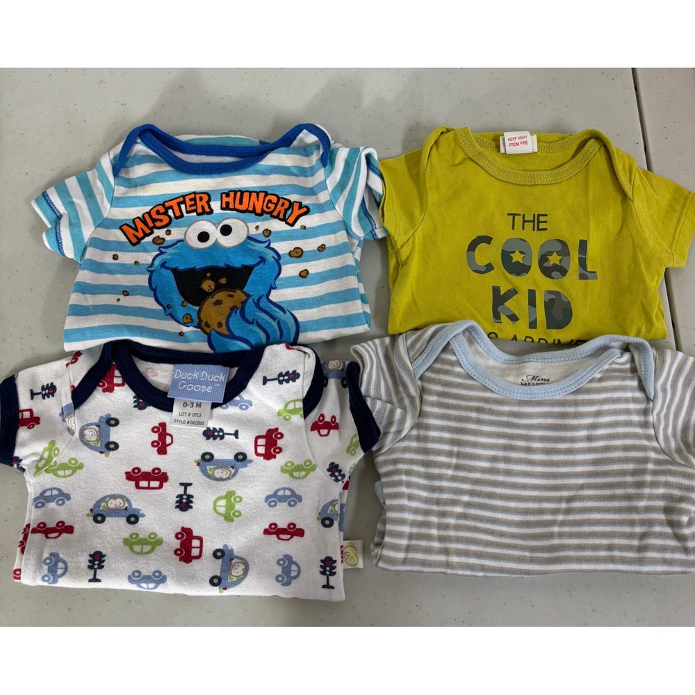 Set of 4 Baby Bodysuits Seasame‎ Street Mini Muffin Duck Duck Goose 0-3 months